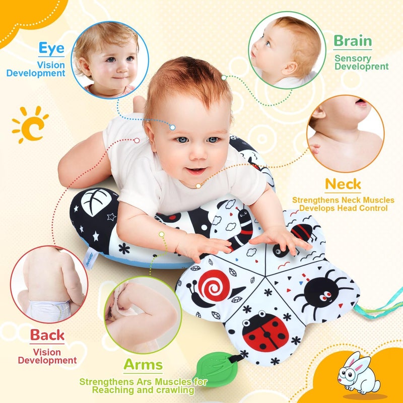 USATDD Tummy Time Pillow, High Contrast Tummy Time Mat with Black & White Flash Cards, Double-Sided Tummy Time Cushion with Mirror & Teether Sensory Toys, Baby Toys for Infant Newborn 0-12 Months Babies - Image 3